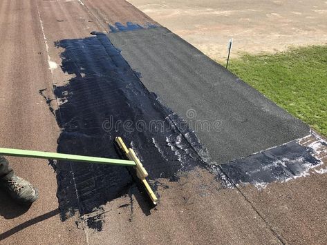 Roll roofing repair. Applying tar to seal new roll roofing , #AD, #repair, #roofing, #Roll, #Applying, #roll #ad Roofing Repair, Roll Roofing, Roof Repair, Abstract Design, Garden Tools, Roof, Stock Images, Repair, How To Apply