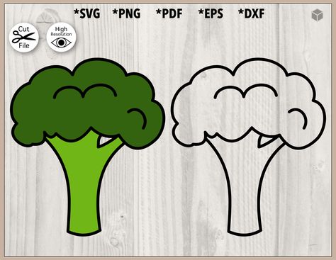 This Broccoli color and outline makes an amazing digital design for all your Vegetable needs. It is perfect for any project - put it on your party cards, gifts like mugs and jars, or you could even cut it out of heat transfer vinyl at a large size to create your own t-shirt! The inspiration for the Broccoli color and outline digital drawing comes from summer vibes. The key to every successful project are high-quality designs - this design has been tested in both Cricut Design Space and Silhouett How To Draw Broccoli, Plant Svg, Mouse Silhouette, Eps Vector, Printable Designs, Party Card, Transfer Vinyl, High Quality Design, Grafik Design