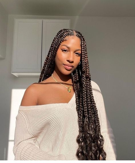 Fall Box Braids Black Women, Medium Box Braids Styles, Thick Goddess Braids, Curly Braids For Black Women, Curly Box Braids, Big Box Braids Hairstyles, Box Braids Hairstyles For Black Women, Cute Box Braids Hairstyles, Protective Hairstyles Braids