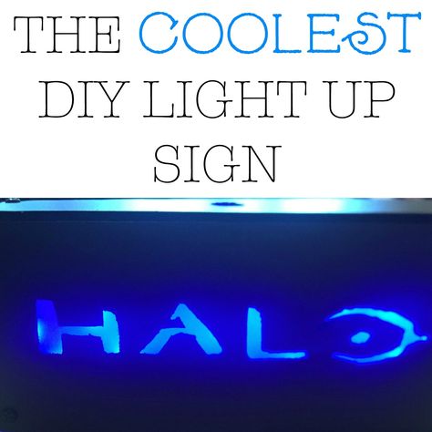 If you are looking for a unique and cool Halo video game themed party decoration. LOOK. NO. FURTHER!. Here you will find the coolest DIY light up sign. Diy Light Box Sign, Diy Light Up Sign, Vintage Lighting Diy, Wood Sign Diy, Light Up Marquee Letters, Diy Marquee Letters, Hipster Decor, Light Box Diy, Light Up Canvas