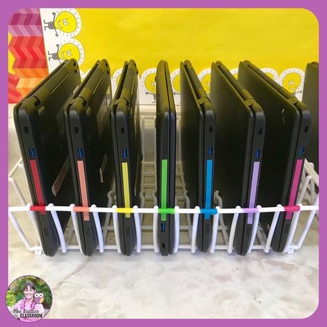 A dish rack from the dollar store is the PERFECT storage for Chromebooks!! 😍 #classroomsetup #classroomorganization #classroomtechnology… Classroom Technology Organization, Chromebook Storage, Educational Thoughts, Ipad Organization, Circus Classroom, Keyboard Storage, Classroom Wishlist, School Planning, Educational Decor