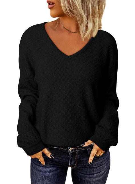 PRICES MAY VARY. Material:Womens fashion V neck sweaters is made of high quality waffle knit material,soft,lightweight and skin-friendly,comfortable to wear.This trendy waffle knit sweaters for women is warm and cozy,perfect for fall and winter. Features:Waffle knit sweaters for women,womens long sleeve sweaters,v neck sweaters for women,sweater tops for women 2024,fall sweaters for women,winter sweaters for women,pullover sweaters for women. Design:With a flattering V-neckline, the EVALESS long Women Fall Fashion 2024, Target Fashion, 2024 Clothing Trends For Women, Black Casual V-neck Sweater For Winter, Womens Sweaters, Amazon Fall Fashion 2024, Casual Black Batwing Sleeve Sweater, Stretchable Long Sleeve V-neck Sweater For Winter, Winter Stretch V-neck Long Sleeve Sweater