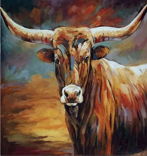 Long Horns, Bull Painting, Long Horn, Farm Paintings, Quilting Board, Cow Pictures, Texas Art, Cow Painting, Cowboy Art