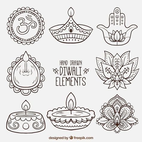 Collection of hand drawn diwali decorati... | Free Vector #Freepik #freevector #diwali-elements #diwali-decoration #diwali-lights #diya Diwali Vector, Diwali Drawing, Diwali Poster, Basic Nails, Poster Drawing, Decorative Elements, Nail Art Diy, Diwali, Graphic Resources