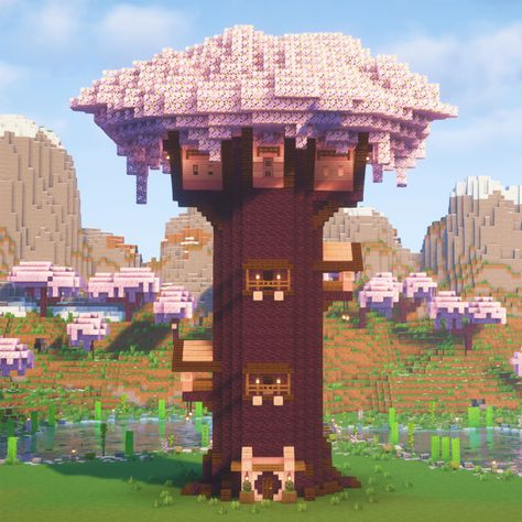 Minecraft Cherry Blossom Treehouse Tutorial Cherry Archway Minecraft, Archway Minecraft, Minecraft Things, Building A Treehouse, Minecraft Tutorial, Minecraft Ideas, Minecraft Designs, Tutorial Video, Minecraft Houses