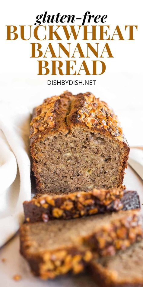 Moist, tender buckwheat banana bread that is studded with walnuts for a delicious crunchy contrast. Super easy to make, and is ready from scratch in under an hour! This banana bread is perfect for breakfast or an easy anytime snack. Totally gluten-free and dairy-free too. Go bake a loaf today! | buckwheat flour recipes | gluten free banana bread recipes Buckwheat Banana Bread, Buckwheat Flour Recipes, Buckwheat Gluten Free, Gluten Free Banana Bread Recipe, Buckwheat Bread, Buckwheat Recipes, Flours Banana Bread, Cookies Gluten Free, Recipes Gluten Free