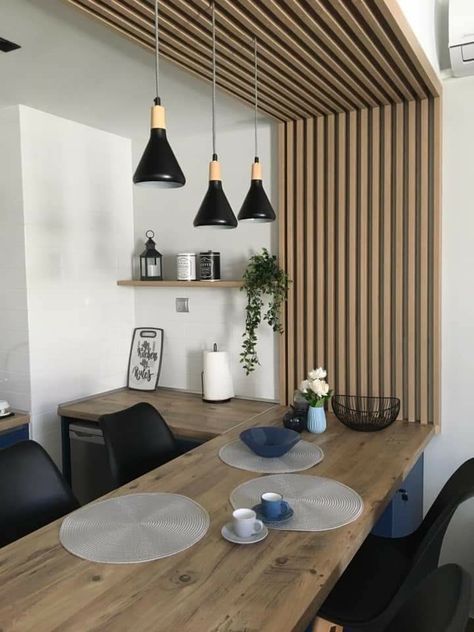 Cladding Design, Wood Slat Wall, Kitchen Interior Design Decor, G K, Kitchen Room Design, Wall Cladding, Kitchen Projects, Home Room Design, Modern House Exterior