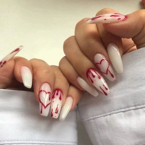 Fun Halloween Nails, Horror Nails, Red Nail, Heart Nails, Fire Nails, Cute Nail Designs, Dope Nails, Short Acrylic Nails, Best Acrylic Nails