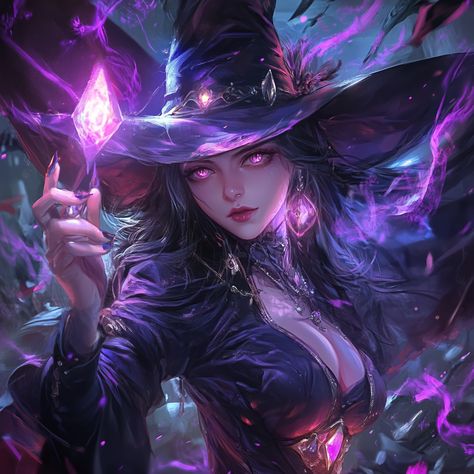 Mastering the arcane arts with a touch of violet magic. 💜✨ Power flows through those who dare to harness it. Ready to cast your spell? #EnchantingEnergy #Art #DigitalArt #FantasyArt #WitchAesthetic #ArcaneMagic #DarkFantasy #VioletMagic #MysticalVibes #FantasyCharacter #Sorceress #PowerfulWomen #WitchyVibes #MagicalEnergy #enchanted Dark Sorceress Outfit, Purple Haired Witch, Sorceress Character Design, Witch Character Art, Female Sorcerer, Sorceress Art, Powerful Anime, Dark Western, Arcane Magic