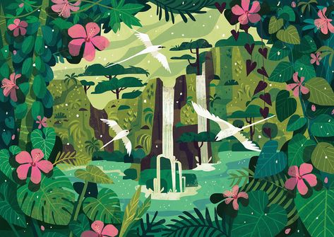 Chaaya Prabhat, Hawaii Illustration, Jungle Mural, Jungle Illustration, Jungle Art, San Paolo, Hawaiian Art, Picture Books Illustration, Forest Illustration