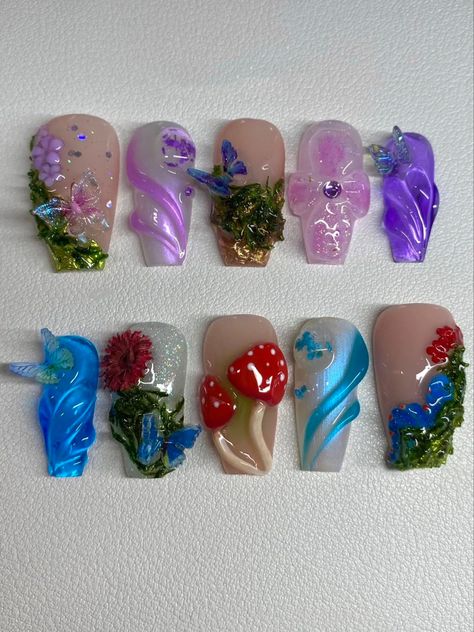 Earthy Nails, Fairy Nails, 3d Nail Designs, Nail Salon Design, Fantasy Nails, Vintage Nails, Claw Nails, Really Cute Nails, Soft Nails