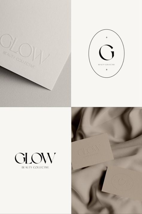 Glow Beauty Collective is a beauty brand that specializes in skincare & lashes. We worked to bring Glow's feminine and minimalist personality to life through full brand identity design and packaging design | business cards design, neutral brand, branding identity logo, feminine packaging inspiration, brand logo aesthetic, minimalist packaging, brand design inspiration, packaging design, modern packaging #businesscards #brandinginspiration #branding #design Logo Design Inspiration Beauty, Visuell Identitet, Skincare Logo, Skincare Branding, Inspiration Logo Design, Modern Packaging, Lashes Logo, Instagram Branding, Branding Logo Design