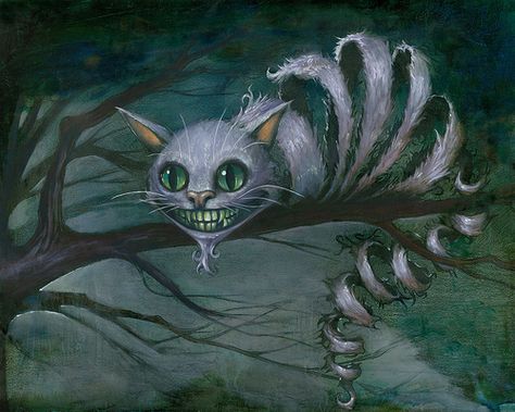 This artist is my newest obsession... Kevin Eslinger. 95% of his work I would either plaster my walls with or tattoo on my body. Obsessed. Cheshire Cat Art, Alice In Wonderland Characters, 11x14 Print, Lewis Carroll, Creepy Art, Adventures In Wonderland, Weird Creatures, Cheshire Cat, Cat Aesthetic