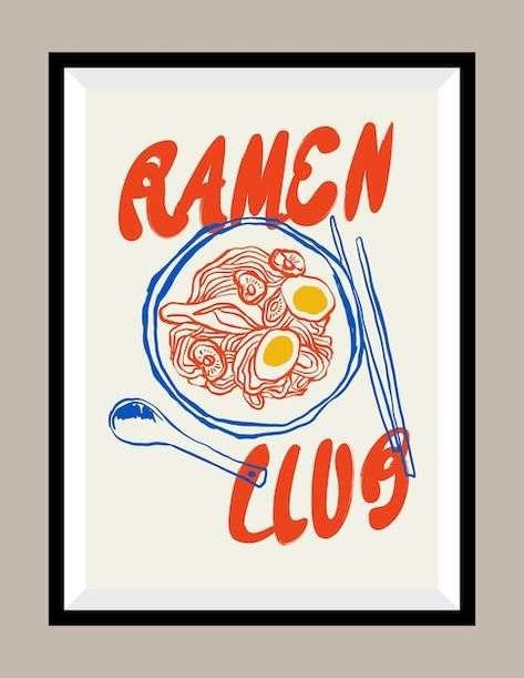 Vector ramen hand drawn illustration in ... | Premium Vector #Freepik #vector Retro Design Poster, Andy Warhol Art, Retro Art Prints, Screen Printing Art, Japanese Art Prints, Nostalgic Art, Typography Art Print, Wall Art Gallery, Hand Drawn Illustration