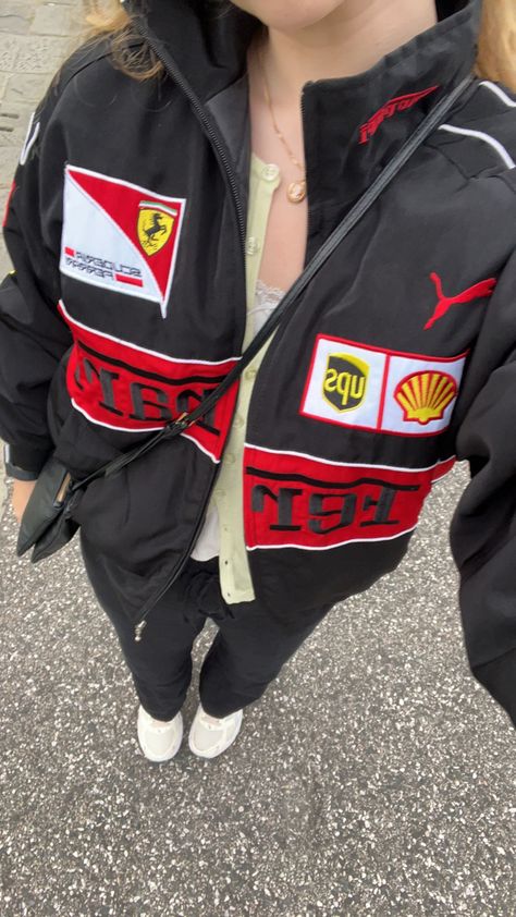 Red Bull Jacket, Ferrari Girl, Vintage Racing Jacket, Ferrari Black, Ferrari Jacket, Sporty Jacket, Racing Jackets, Racing Jacket, Vintage Racing