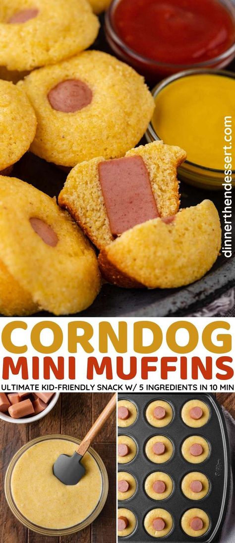 Breakfast Savory, Dog Muffins, Corn Dog Muffins, Corn Dog, Muffin Tin Recipes, Quick Easy Snacks, Corn Dogs, Mini Muffins, Kid Friendly Meals