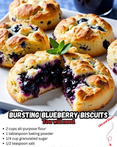 Recipe Smooth Blueberry Biscuits, Mom Breakfast, Powder Sugar, Guy Fieri, Fruit Filling, Blueberry Recipes, Bread Board, Bread Cake, Quick Bread