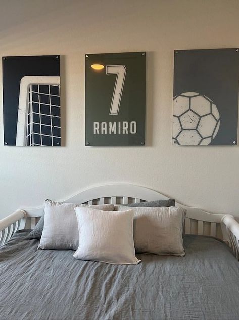 Soccer Themed Nursery, Soccer Nursery Baby Boy, Soccer Room Ideas For Boys, Girls Soccer Bedroom, Soccer Kids Room, Soccer Nursery, Baby Boy Soccer, Soccer Bedroom, Football Prints