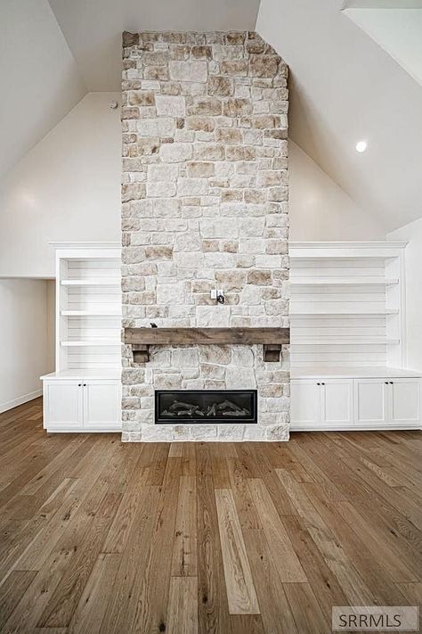 Tall Corner Fireplace, Barndominium Fireplace, Coffered Ceiling Design, Corner Fireplace, Tall Ceilings, Fireplace Ideas, Diy Fireplace, Basement Remodel, Home Fireplace