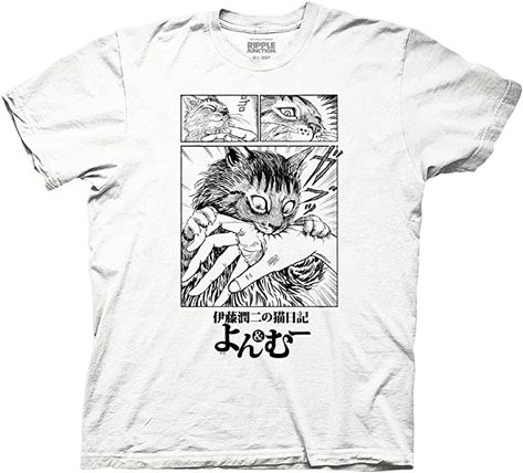 Amazon.com: Ripple Junction Junji Ito's Cat Diary: Yon & Mu Mu Biting Adult Crew Neck T-Shirt Officially Licensed Large White : Clothing, Shoes & Jewelry Cat Diary, White Clothing, Junji Ito, Graphic Apparel, Cat Person, Anime Shirt, Crew Neck Shirt, Cat Shirts, Large White