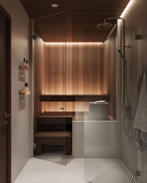 Sauna Design Modern, Sauna Bathroom Ideas, Basement Sauna, Sauna Bathroom Design, Shower Sauna, Modern Saunas, Sauna Shower, Home Spa Room, Wellness Room