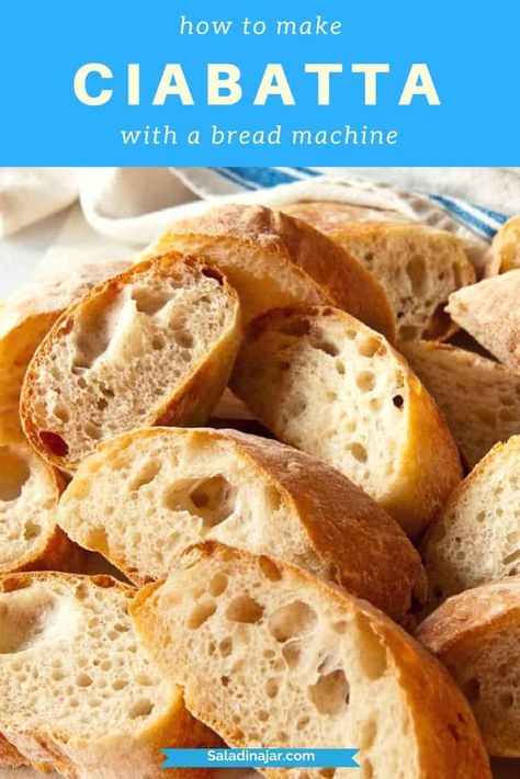 Use a bread machine to mix up Ciabatta dough with over-the-top flavor...includes secrets for shaping the sticky dough #breadmachine #ciabatta #breadmachinerecipes #yeastbread Crusty Bread Recipe Dutch Oven, Bread Reference, Ciabatta Bread Recipe, Oven Bread, Dutch Oven Bread, Bread Maker Recipes, Ciabatta Bread, Croatian Recipes, Bread Baker