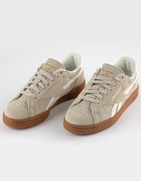 REEBOK Club C Grounds UK Womens Shoes - BEIGE | Tillys Shoes For Vintage Outfit, Professional Sneakers Women, Reebok Club C Grounds, Reebok Vintage Sneakers, Fall Shoes 2024, Casual Fall Shoes, Sage Sneakers, Club C 85 Vintage Shoes, Rebook Shoes