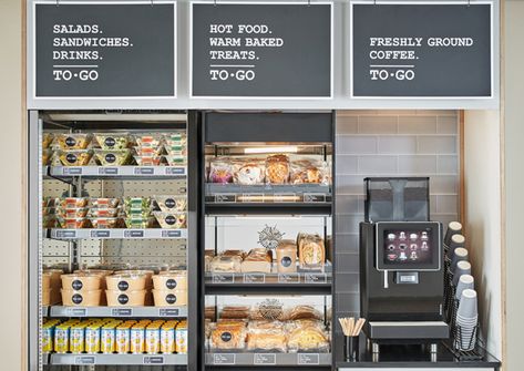 Grab And Go Store Design, Grab And Go Catering Ideas, Grab And Go Food Display Retail Design, Grab Go Food Display, Hot Food Display Counter, Cafe Food Display, Grab And Go Cafe, Hot Food Display, Grab And Go Food