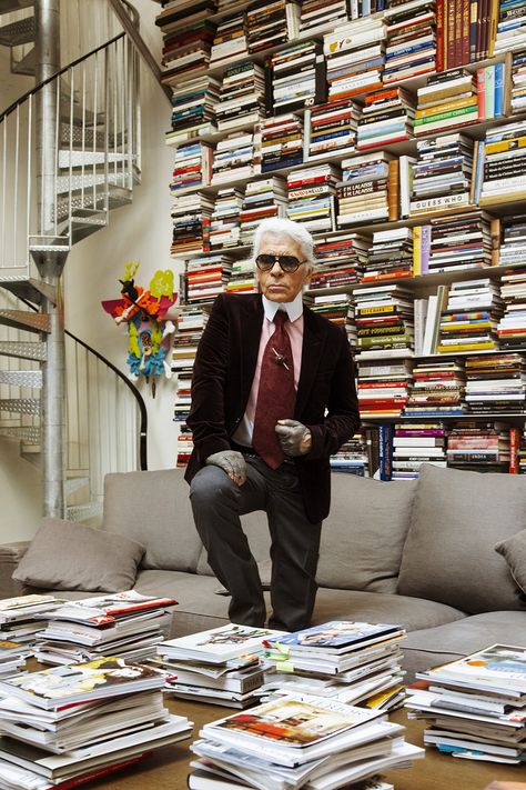 Karl Lagerfeld Has My Dream Library - Katie Considers Gorgeous Library, Reading Imagination, Lagerfeld Quotes, Photo Zine, Powerful People, Dream Library, Jean Patou, Library Room, Modern Library