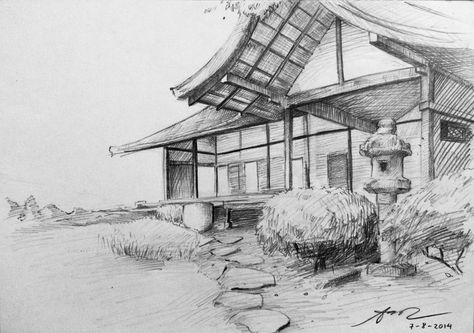 Browse Art - DeviantArt Japanese House Sketch, Japanese House Art, Japanese House Drawing, Sketch Traditional, Old Japanese House, Asian House, Drawing Scenery, Traditional Japanese House, Japanese Temple