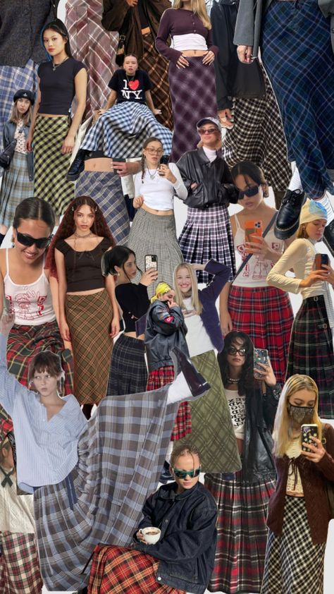 Checked Long Skirt Outfit, Plaid Skirts Long, Plaid Maxi Skirts, Plaid Winter Skirt, Knee Length Plaid Skirt Outfit, Long Flannel Skirt, Long Plaid Dress Outfit, Check Maxi Skirt, Long Plaid Skirt Outfit Aesthetic