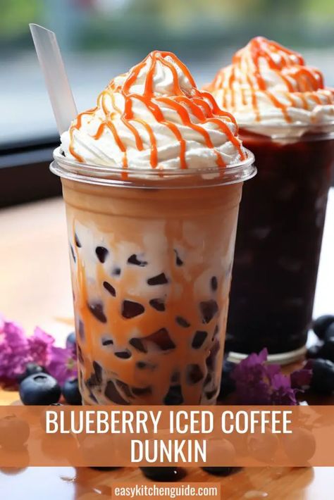 Blueberry Iced Coffee, Coffee Dunkin, Blueberry Doughnuts, Blueberry Donuts, Blueberry Crisp, Blueberry Coffee, Coffee Treats, Blueberry Syrup, Kitchen Guide