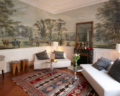 Verdure With Château and Garden Wallpaper, Moody Woodland Country Painting 42 - Etsy Thailand Rural Painting, Countryside Wallpaper, Landscape Mural, Architectural Ideas, Scenic Wallpaper, Mountain Wallpaper, Chinoiserie Wallpaper, Rural Landscape, Vintage Landscape