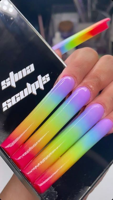 Xoxo Nails, Really Long Nails, Gel Ombre, Extra Nails, Beginner Nail Tech, 90s Nails, Nail Inspired, Longer Nails, Rainbow Nails Design