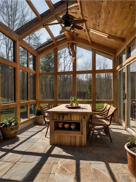 10 Stylish Outdoor Sunroom Ideas: Blend Nature and Comfort - Homezillo Sunroom Attached To House, All Season Room Addition Sunroom Ideas, Patio To Sunroom Conversion, Gable Sunroom, Sunroom Addition Off Kitchen, All Season Room Addition, Outdoor Sunroom Ideas, Sunroom Bedroom Ideas, Backyard Sunroom