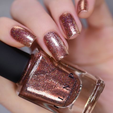 ILNP Muse - Radiant Copper Holographic Ultra Metallic Nail Polish Brown Metallic Nails, Brown Nail, Metallic Nail, Metallic Nail Polish, Chrome Nails Designs, February Nails, Products Photography, Nail Shimmer, Glamour Nails