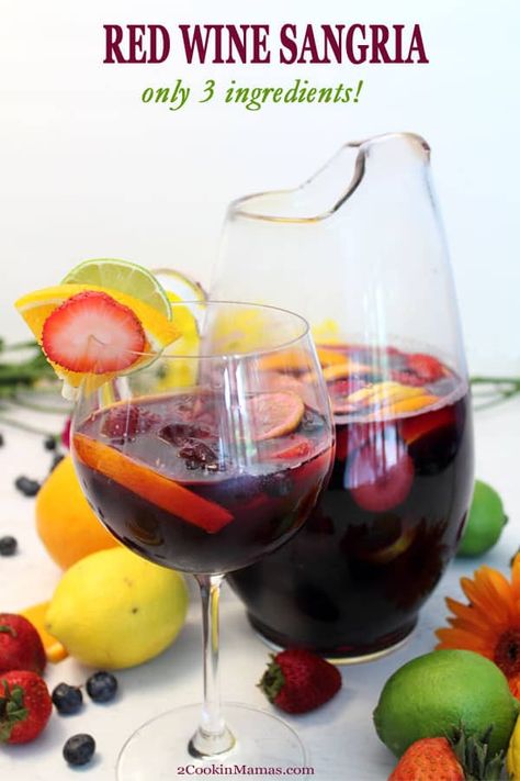 What's better than a refreshing cocktail for your Memorial Day BBQ? An easy and delicious one! Our easy sangria has only 3 ingredients and can be ready in a matter of minutes. Combine inexpensive red wine, lemon-lime soda & sliced fruit, like oranges, lemons, limes and berries, and go. It may just become your new favorite go-to summer cocktail. #cocktail #summer #easy #recipe #wine #red #foracrowd #simple via @2CookinMamas Easy Sangria, Cranberry Lemonade, Red Sangria Recipes, Memorial Day Bbq, Easy Sangria Recipes, Red Wine Sangria, Cranberry Juice Cocktail, Peach Sangria, Refreshing Cocktail