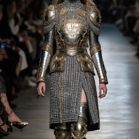 Woman In Armor, Female Armor, Female Knight, Miuccia Prada, Fantasy Clothing, Fantasy Fashion, Character Outfits, Costume Design, High Fashion