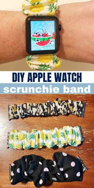 Fabric Apple Watch Band, Diy Scrunchie Apple Watch Band, How To Make A Scrunchie Apple Watch Band, Apple Watch Band Sewing Pattern, Diy Scrunchie Watch Band, Diy Watch Band Ideas, How To Make Apple Watch Band, Apple Watch Scrunchie Band, Diy Apple Watch Band Tutorial