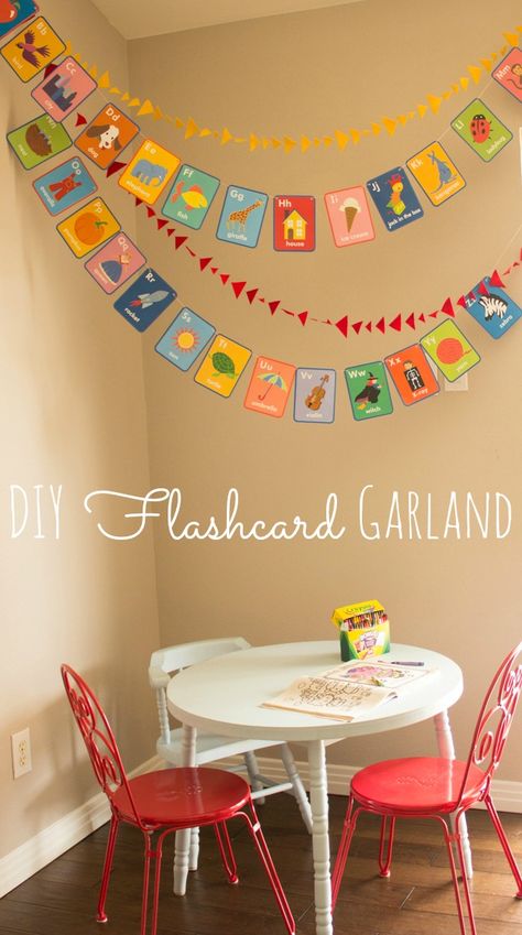 Alphabet Cards Garland Diy Flashcards, Alphabet Party, Playroom Makeover, Alphabet Birthday, Abc Party, Girls Playroom, Toy Room, Alphabet Cards, Playroom Ideas