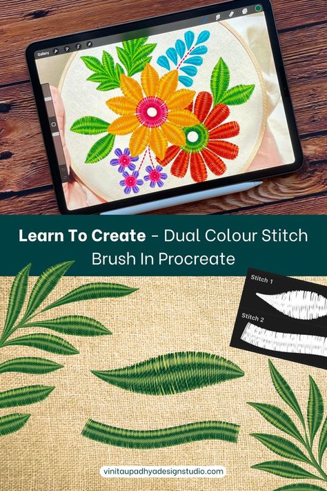 You'll learn how to create Dual Colour Stitch Brush for Digital Embroidery in the drawing app Procreate. - Create Dual Color Embroidery Stitch Brushes in Procreate. - Illustrate motifs on embroidery ring, we’ll be creating an example of floral design in this class. - Recolor & visualise motifs and designs in Procreate. - Manipulate brush settings, textures, and dynamics to create unique brushes. - Techniques you can apply while creating any procreate brushes of your choice! Brushes In Procreate, Embroidery Ring, Brush Embroidery, Procreate Ipad Tutorials, Unique Lettering, Ipad Tutorials, Illustrator Brushes, Graphic Design Tutorials Learning, Procreate Ipad Art