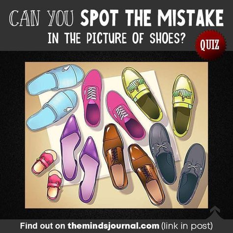 Can you spot the mistake in the picture of the shoes within 6 seconds? Test your observation skills now! #personalitytest #personalitytype #quiz #funtest #mindgame #opticalillusion #visualtest Can You Find The Mistake, Picture Of Shoes, Find The Mistake, Test Your Iq, Daredevil Matt Murdock, Prove Yourself, Matt Murdock, Fun Test, Trivia Quizzes