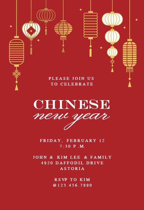 Chinese New Year Invitation Card, Chinese New Year Promotion Design, Chinese New Year Card Design, Cny Greeting Card, New Year Invitation Template, New Year Invitation Card, Chinese New Year Invitation, Cny Design, Chinese Theme Parties