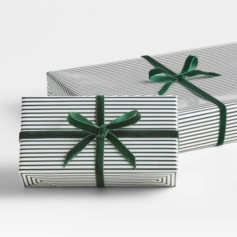 Green Stripe Holiday Gift Wrap | Crate & Barrel Christmas Wrapping Paper Target, Fancy Christmas Wrapping, Chic Christmas Wrapping, Traditional Christmas Wrapping, Christmas Wrapping Paper Ideas, Christmas Wrapping Ideas Creative, Christmas Gifts Wrapping, Diy Christmas Wrapping Paper, Christmas Present Wrap