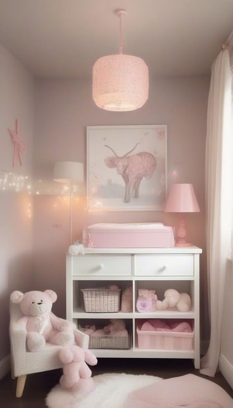 Soft, glowing lamps for a calming nursery atmosphere. Soft Pink Nursery Ideas, Nursery Lamp Ideas, Pink Baby Girl Nursery, Calming Nursery, Pink Baby Room, Glow Lamp, Cloud Light, Calm Nursery