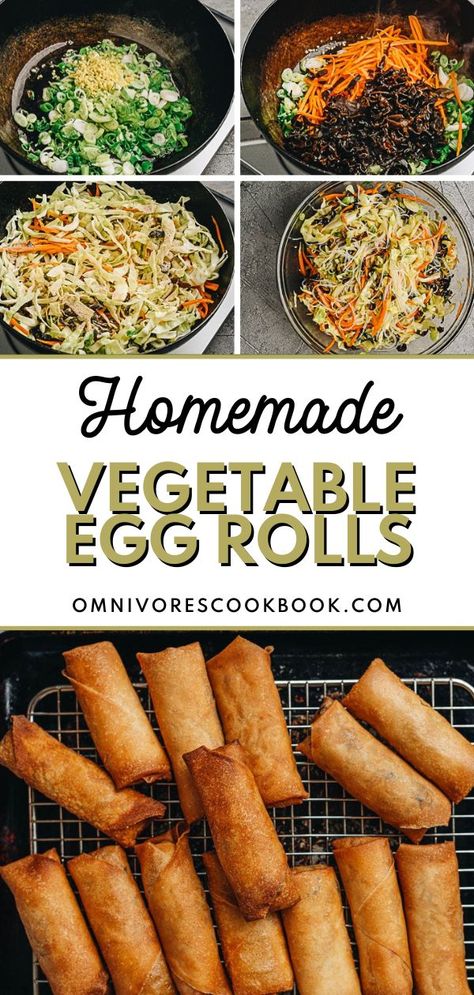 These vegetable egg rolls combine the pleasant crunch of the fried shell with the freshness of the garden. A savory, sweet, sour dipping sauce takes them up a notch and makes for an appetizer that’s just fun to eat, and perfect for hosting and other celebrations. Homemade Vegetable Egg Rolls, Air Fryer Vegetable Egg Rolls Recipe, Meatless Egg Rolls, Veggie Egg Roll Recipes, Vegetarian Egg Roll Recipes, Mushroom Egg Rolls, Homemade Egg Rolls Veggie, Veg Egg Roll Recipes, Eggroll Recipe Vegetable