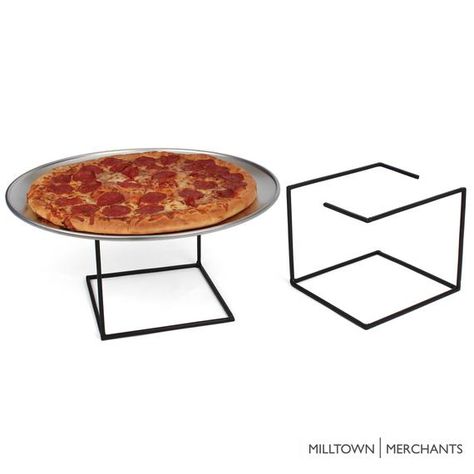 Milltown Merchants Metal Pizza Stand - Pizza Pan Risers - Tabletop Tray Holder for Pizzas, Platters, Pizza Stand, Pizza Display, Pizza Shapes, Rustic Bookcase, Serveware Entertaining, Wooden Ladder, Rustic White, Event Catering, Ceramic Vase