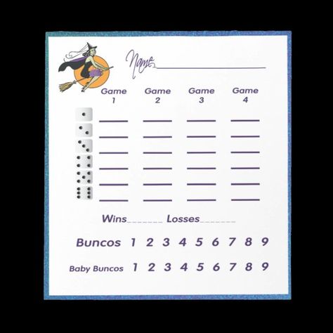 Bunco Witch Halloween  - Score Pad/ Score Sheet Notepad Halloween Bunco, Bunco Themes, Witch Design, Name Games, Flying Witch, Custom Notepad, October Halloween, Witch Halloween, Round Circle