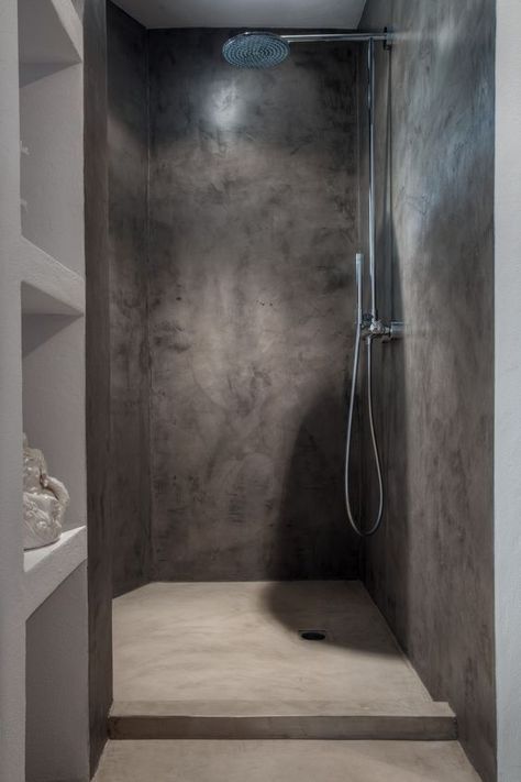 Simple Concrete shower design - Home Decorating Trends - Homedit Grand Bathroom, Bathroom Glass Wall, Pinterest Bathroom, Cement Bathroom, Concrete Shower, Drømme Bad, Grey Bathroom Tiles, Bilik Air, Ideas Baños