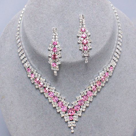 Pink diamante necklace set only £14.99 from WWW.GlitzyGlamour.co.uk (available in other colours) Nontraditional Engagement Rings, Formal Necklace, Prom Necklaces, Inexpensive Jewelry, Earrings Sets, Formal Jewelry, Evening Jewelry, Length Necklace, Prom Jewelry